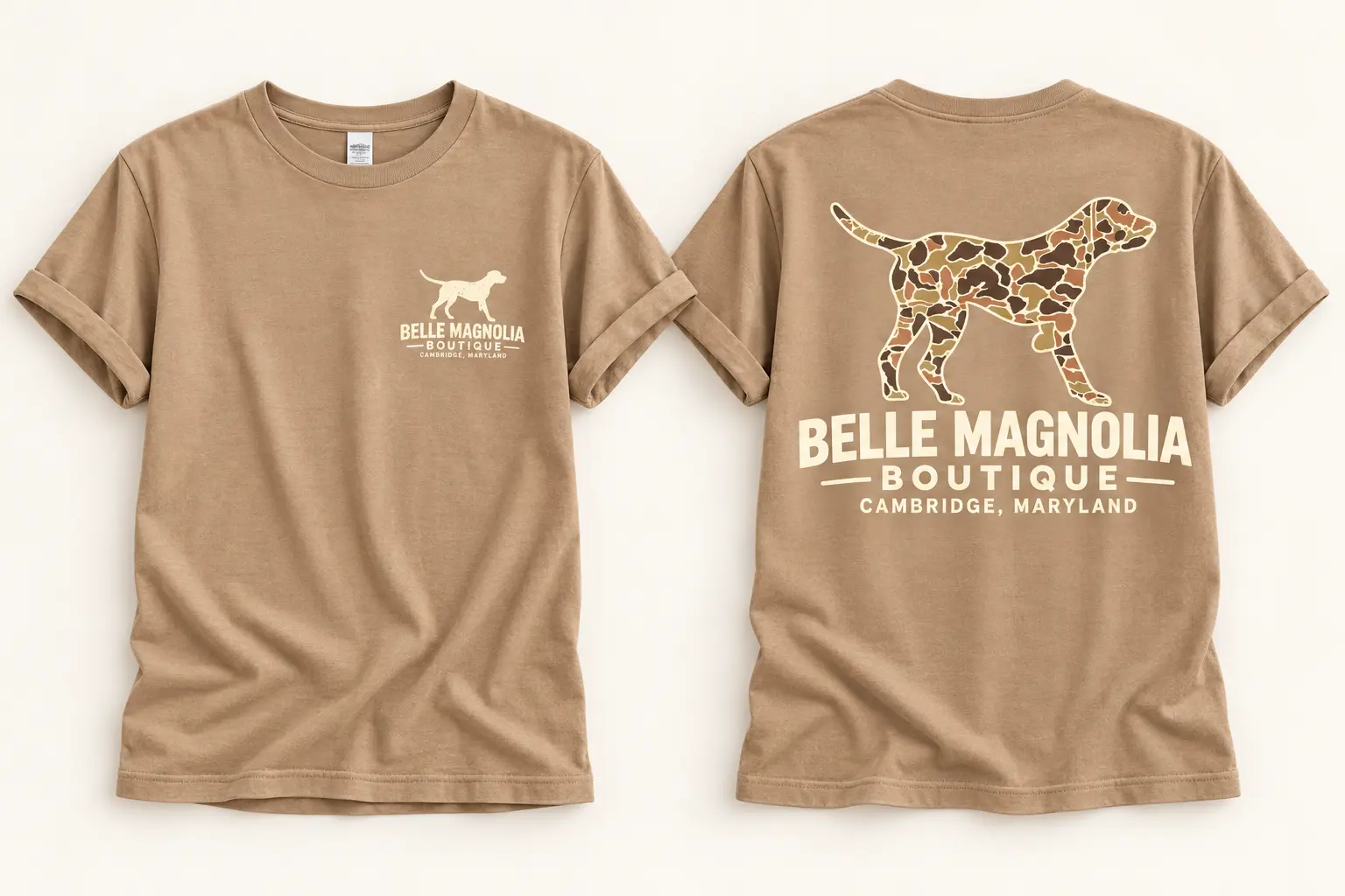 Camo Labrador tan shirt front and back mockup