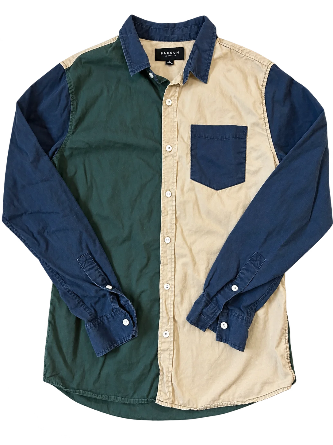 PacSun navy green and tan colorblock shirt