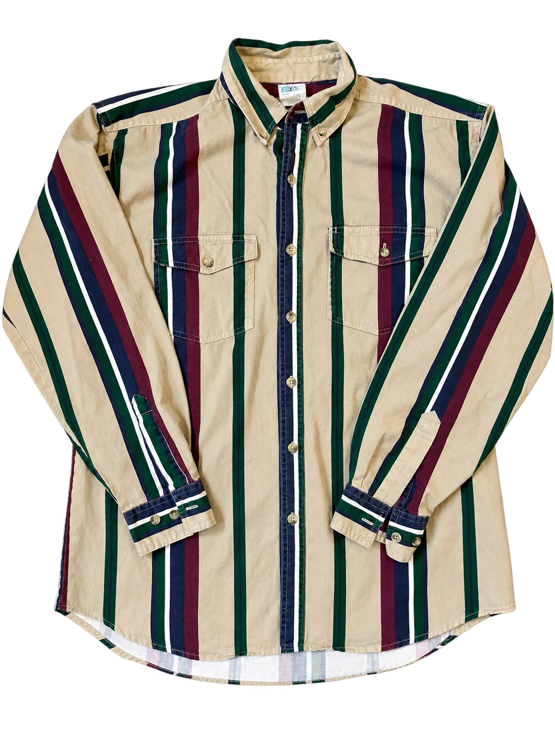 Tan striped button-front shirt