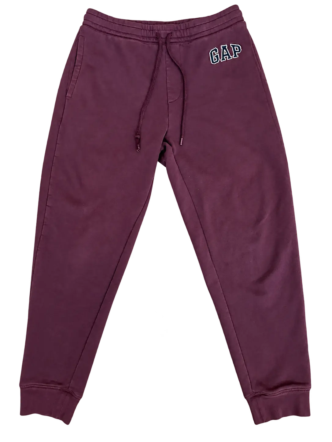 Background-free plum burgundy GAP drawstring sweatpants