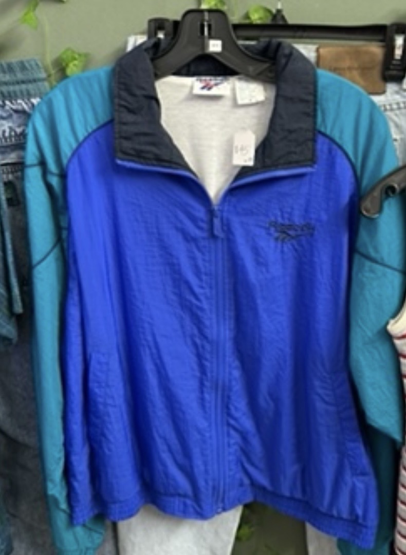 Blue and teal Reebok zip-front vintage-style windbreaker