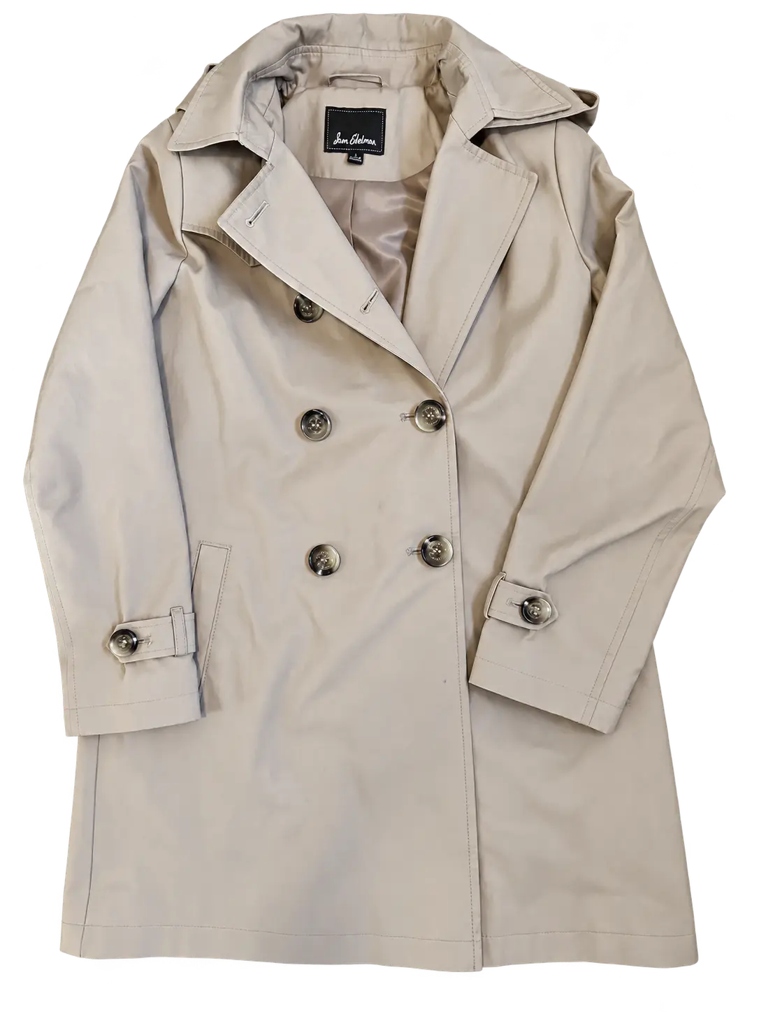 Background-free front view of beige Sam Edelman trench coat